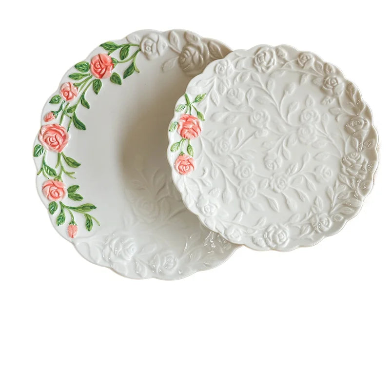 Rose Ceramic Afternoon Tea Cake Dessert Plate