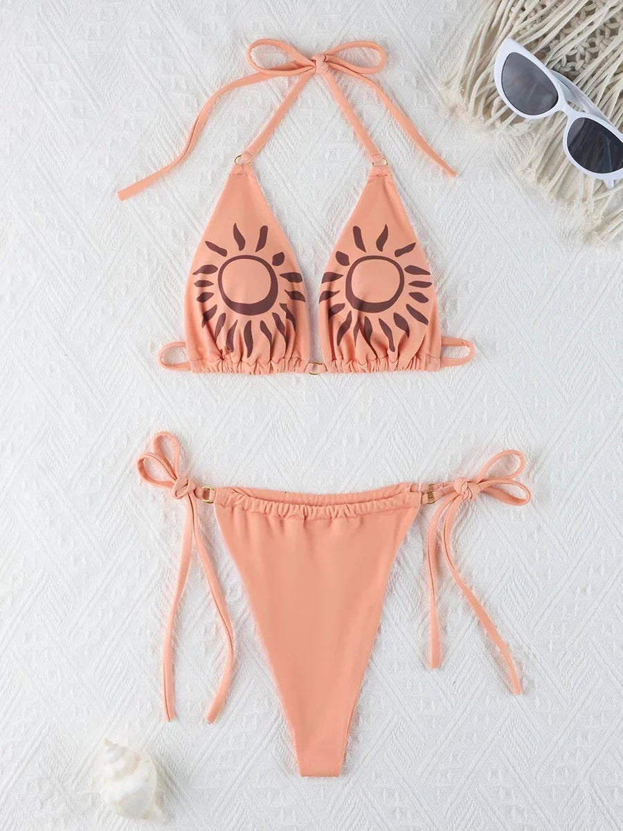 Halter String Two Piece Triangle Bikini Swimsuit