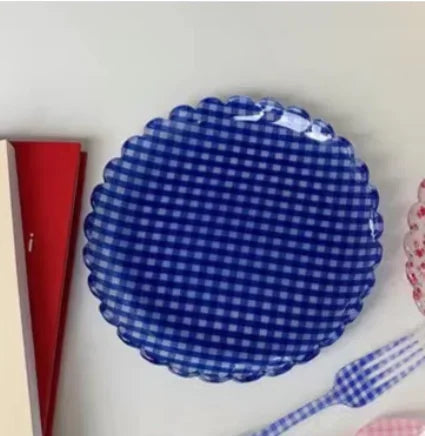 Plastic Dessert Tray Acrylic Cake Dish Grid Pattern Spork Floral Plates with Spoon & Fork