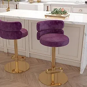 Velvet Bar Stools Modern Swivel Adjustable Height Kitchen Counter Bar Stools with Footrest for Living Room Dining Room