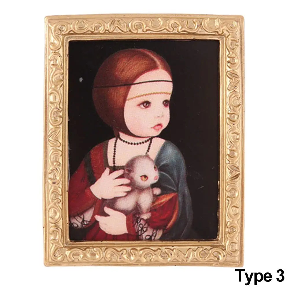 Mini Resin Wall Picture Vintage Framed Photos Miniature Oil Painting Accessories