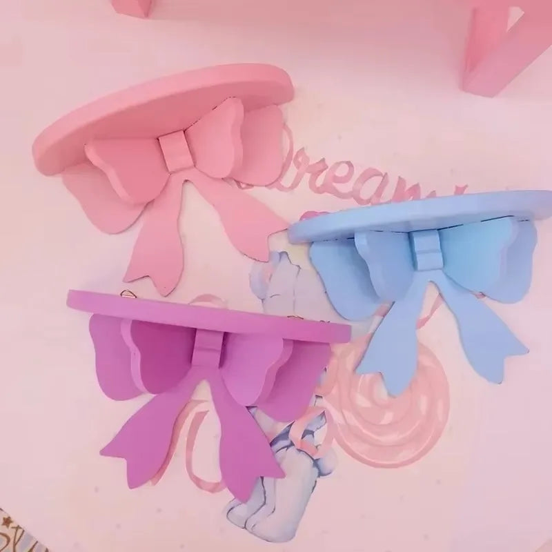 Wooden Decorative Shelves Girls' Room Organizer Holder Wall Shelf Decor Frame Bows Decoration  Wooden Storage Rack