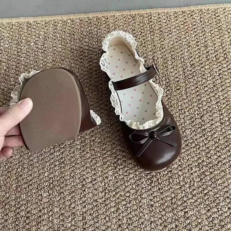 Original Lolita Flat Shoes with Butterfly Knot Soft Bottom Round Head Single Lined Women's High Heel