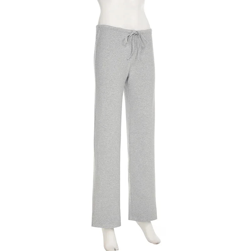 Fashion Drawstring High Waist Trousers Set Lace Up Flared Sleeve V Neck Twist Tops Plush Loose Pants Suit