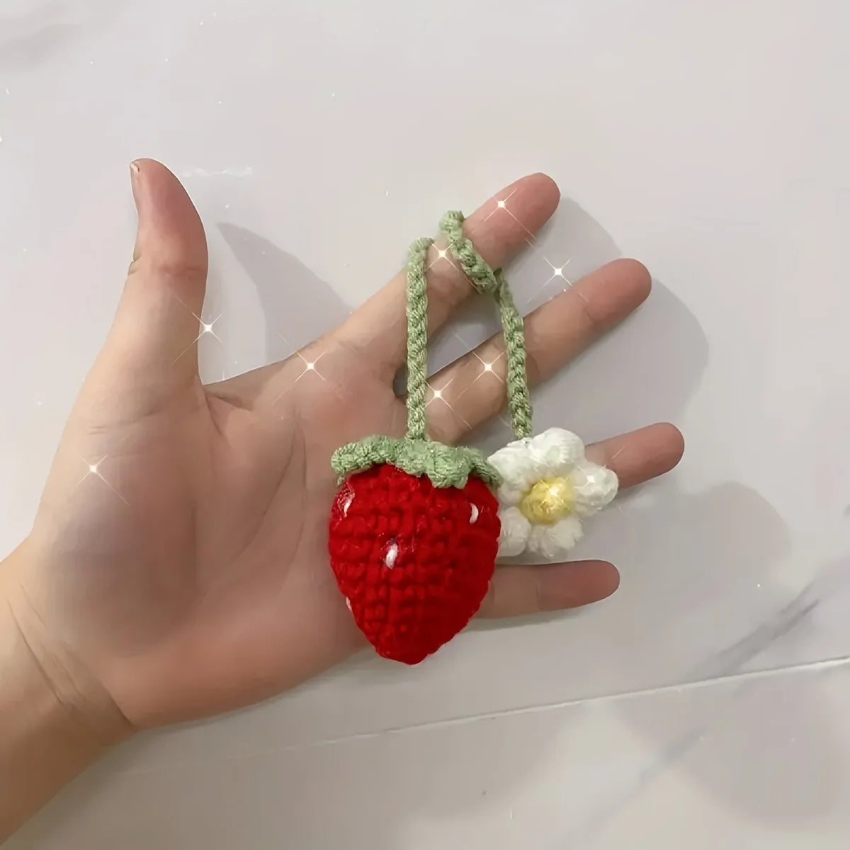 Cute Knitted Strawberry Pendant Knitting Flower Bag Pendant Creative Crochet Flower Curtain Tie Decor