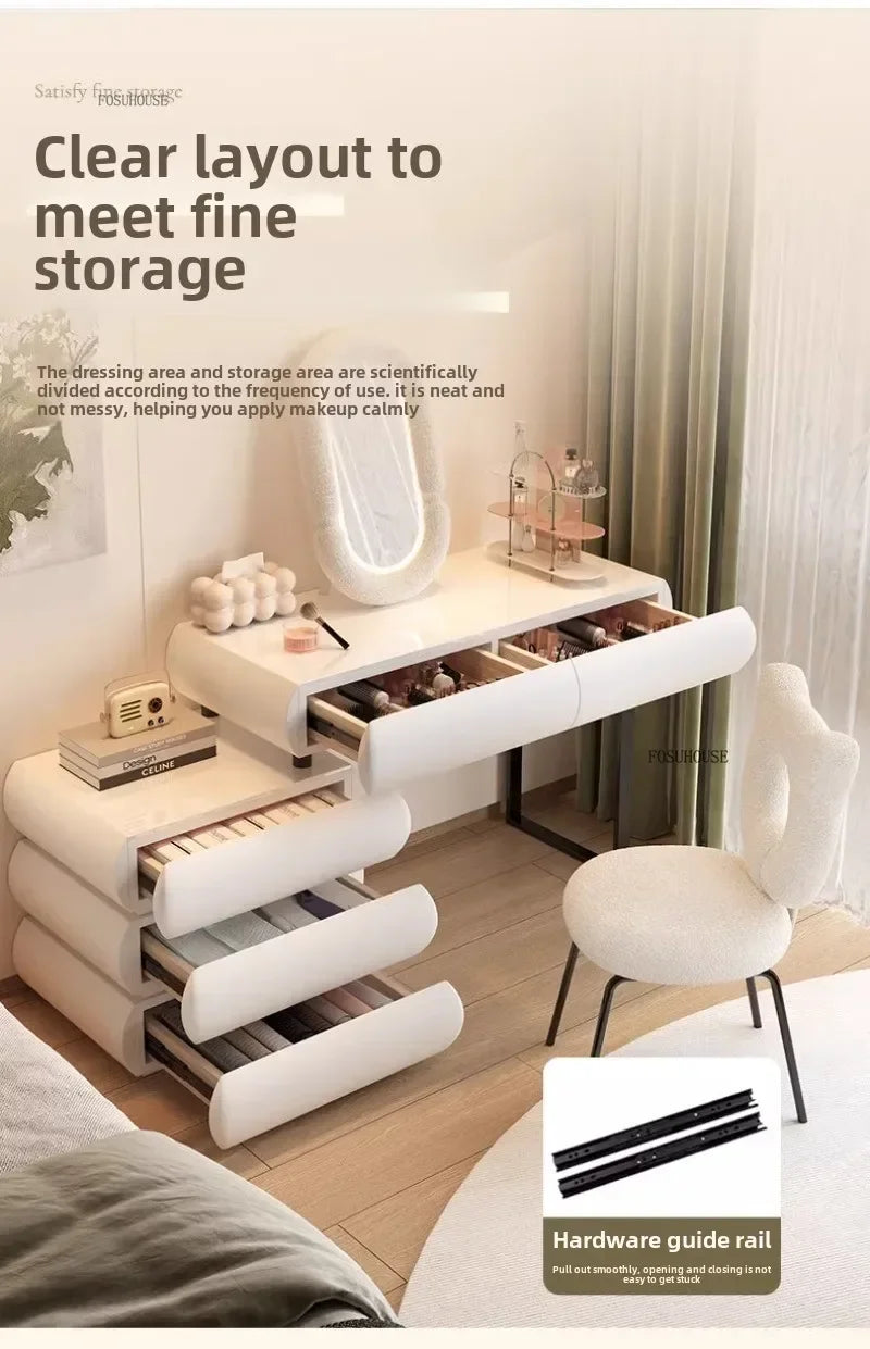 Multifunction Girls Vanity Table Corner Placement Mobile Luxury Dressers Set