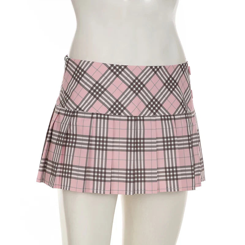 Cute  Preppy Style Chic Plaid Skirt - Buttons Cute Pleated Bottoms for Women Fashion Kawaii Mini Skirts