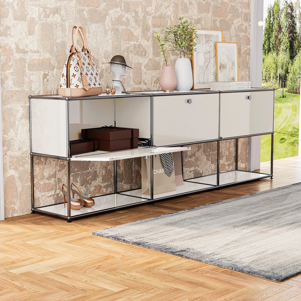 Modular Combination Storage Cabinet Middle Multi-function Haller Stainless Steel Structure with Door Furniture