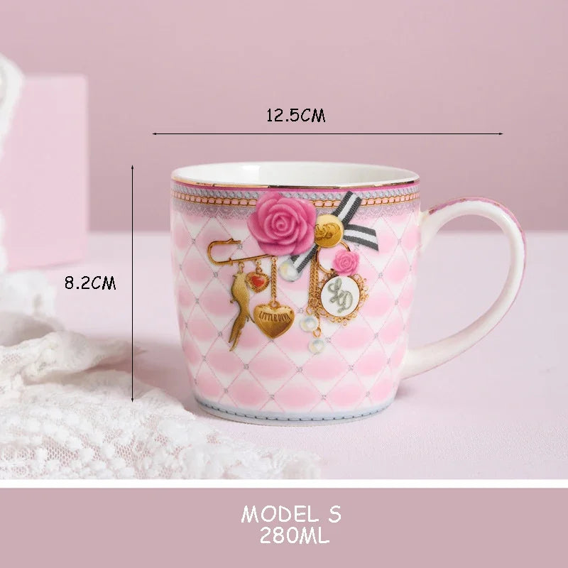 Pink Heart Shaped Dining Plate, Breakfast Tray, Ceramic Lace, Leopard Pattern Tableware, Afternoon Tea Salad Dessert