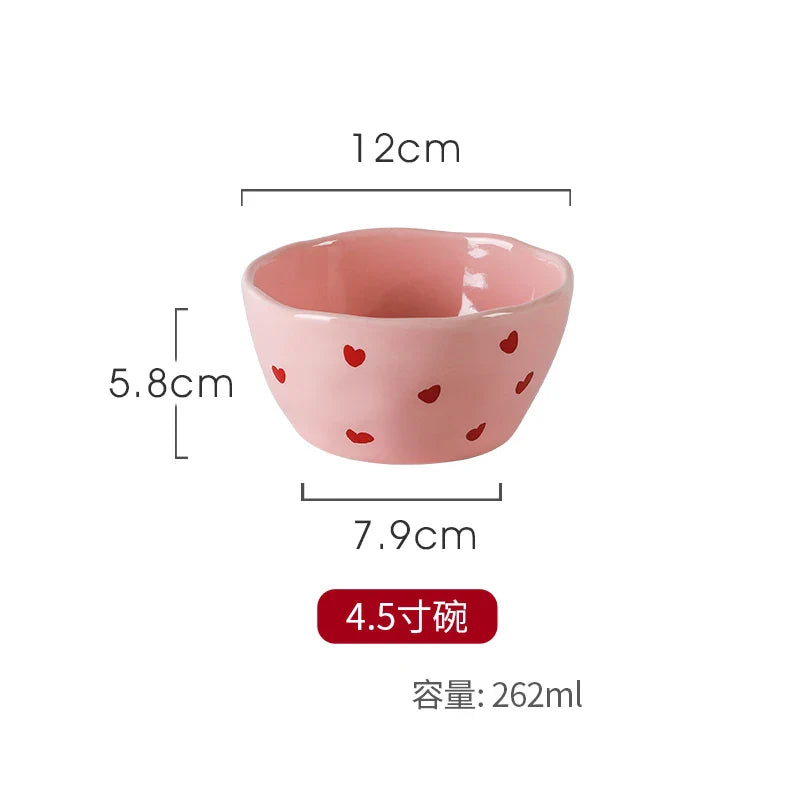 Pink Heart Pattern Ceramic Plate l Cup Bowl Dinner Tableware