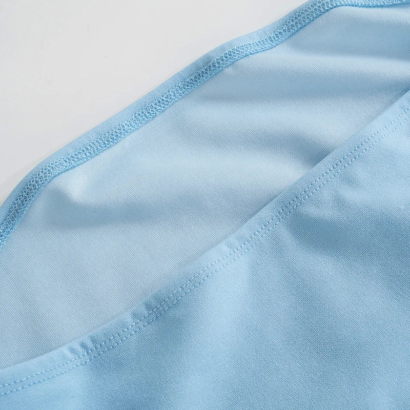 Women Soft Tender Slight Blue Strapless Wrap Hipster Mini Pleated Dress Pullover Sexy