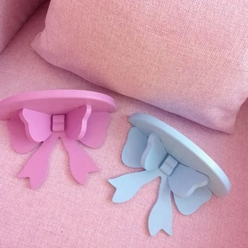 Wooden Decorative Shelves Girls' Room Organizer Holder Wall Shelf Decor Frame Bows Decoration  Wooden Storage Rack