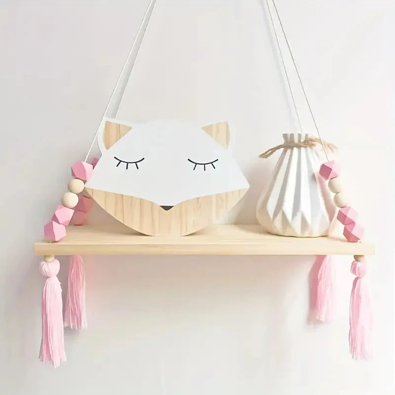 Macrame Wall Hanging Shelf Boho Pink Wooden Display Floating Shelves Wall Decor Bedroom
