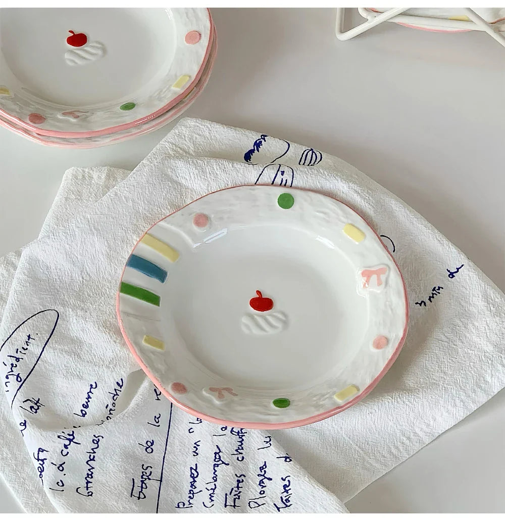 Porcelain Korean Style Cute Hand-Painted Dinnerware Cake Dessert Plates