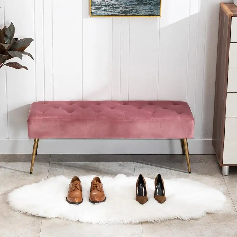 Velvet Tufted Bench with Gold Legs â€?Modern Upholstered Entryway & Bedroom Seating, 46â€?Wide