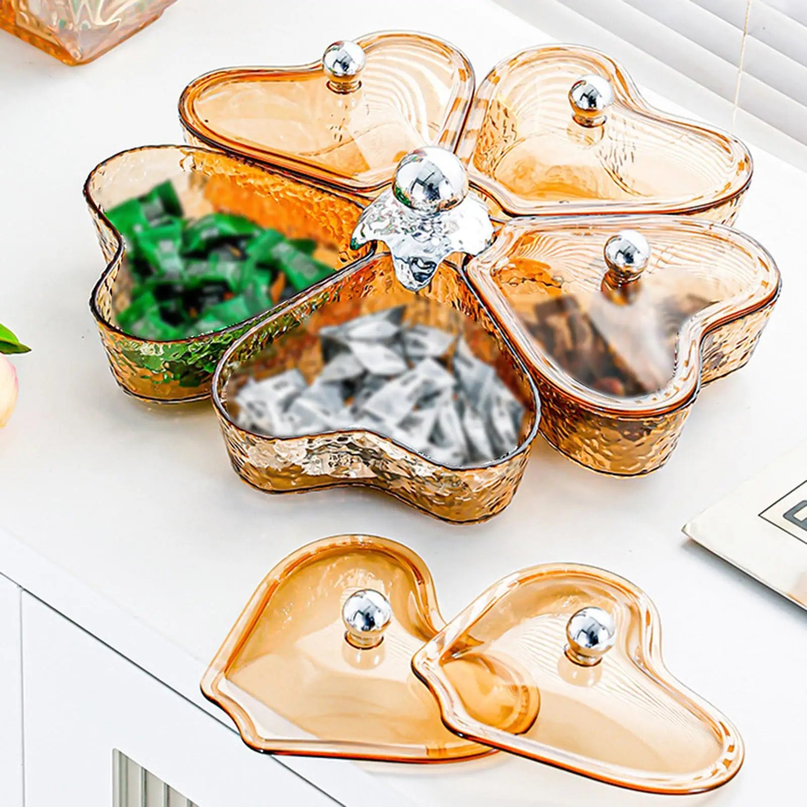 Divided Serving Tray Fruit Plate Organizer Nut Candy Veggie Tray Rotating Snack Platter for Candy Nuts Sweets Fruit Tea Party