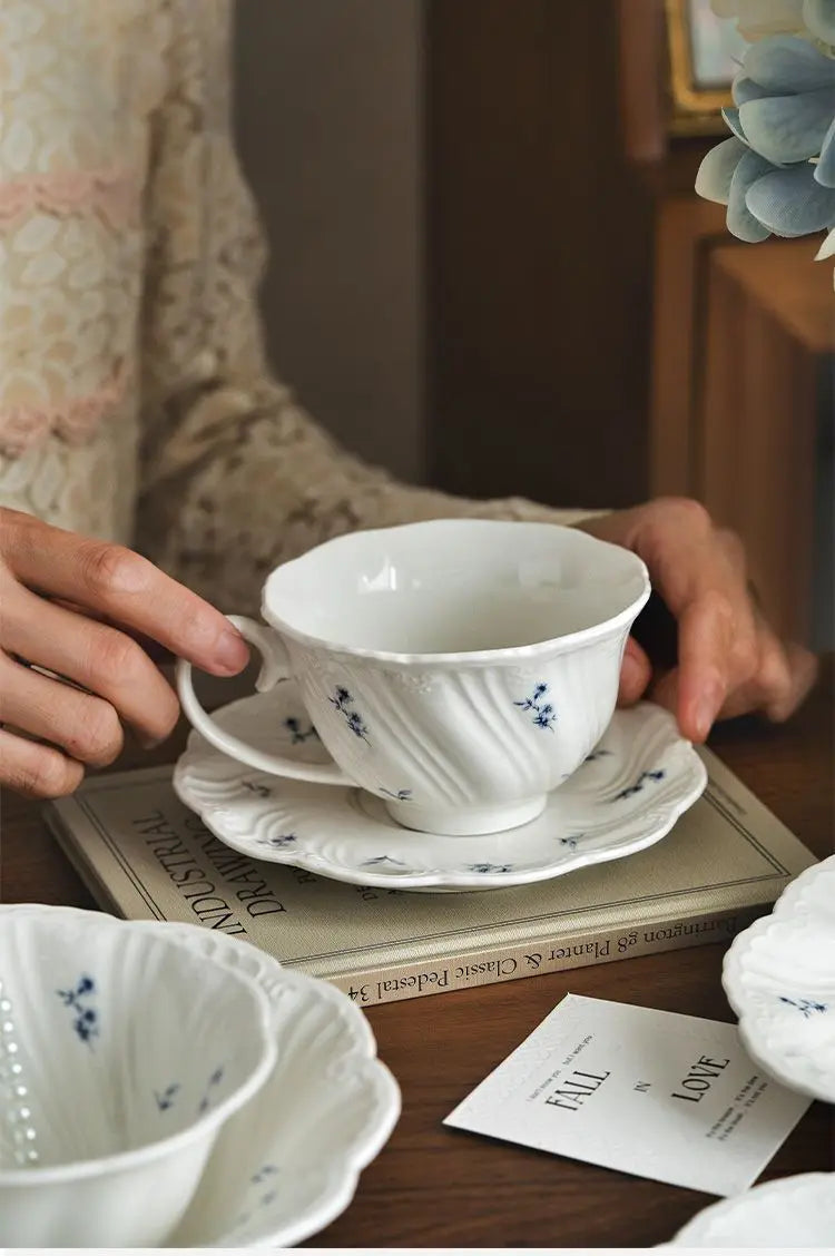 Ceramic Floral Bowl Dish Set Oval Plate New French Medieval High-end Cup Dish Set