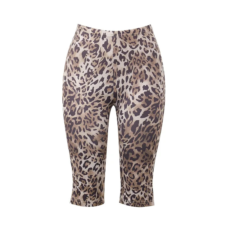Leopard Print Cropped Pants Women Elastic Waist Buttoms Classic Skinny Basic Streetwear