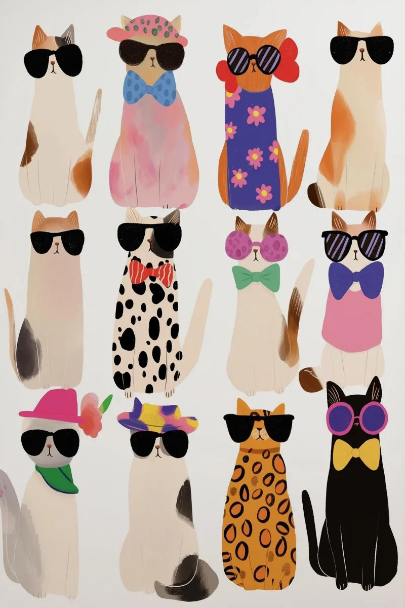 Cool Cats In Sunglasses Collection Stylish Felines Puppy Colorful Poster Print Wall Art Pictures Canvas Painting Room Home Decor