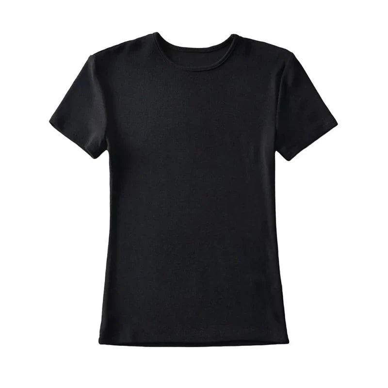 Summer Woman Skinny Fit T-shirt Tight Short-Sleeve O-neck Tee Basic Solid Crop Tops T Shirt