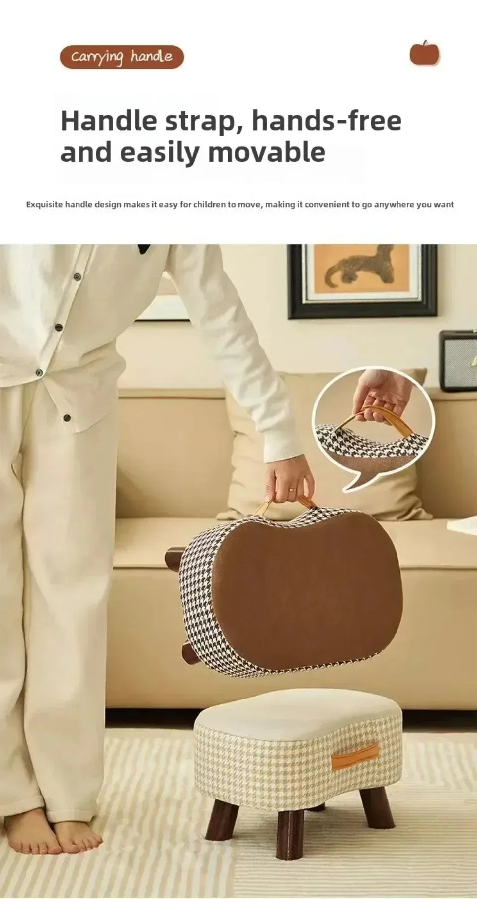 Curved Footstool with Handle Convenient To MoveSofa Small Stool