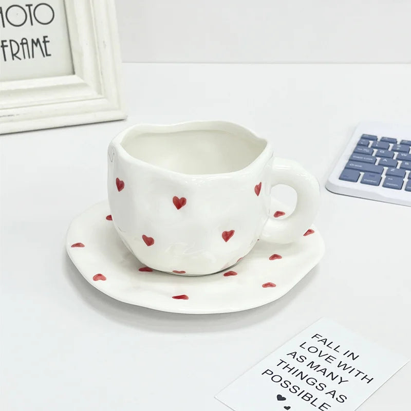 Red Hearts Ceramic Hand-Made Irregular Shaped Porcelain Plates