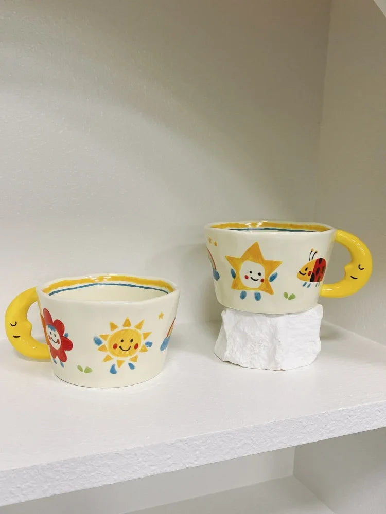 Korean Style Cute Hand-painted Handle Mug Personalized Good-looking Ceramic Cup