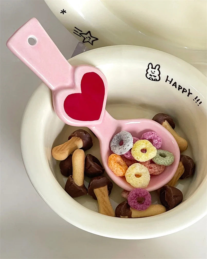 Ceramic Spoon Cute Heart Bear Cream Color