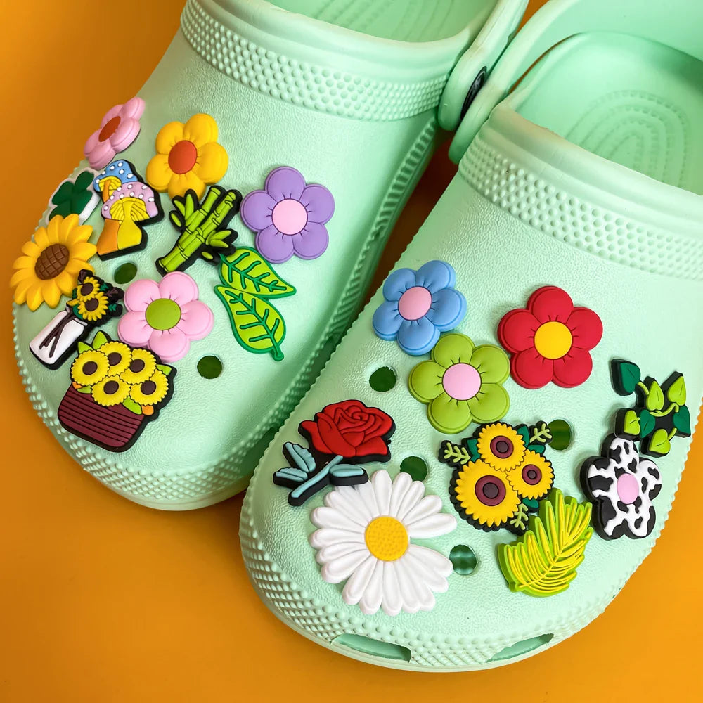 Plants Clog Charms Sunflower Mushroom Shoe Decoration Accessories Rosa Flower Shoe Charms Bamboo clips Jeans shoe buckle 1PCS