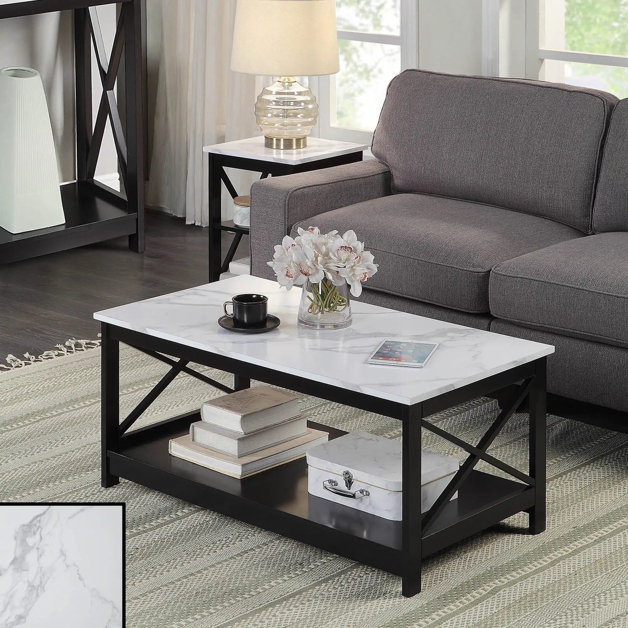 Oxford Coffee Table with Shelf, Transitional & Coastal Style,Two Tiers of Spacious Shelving