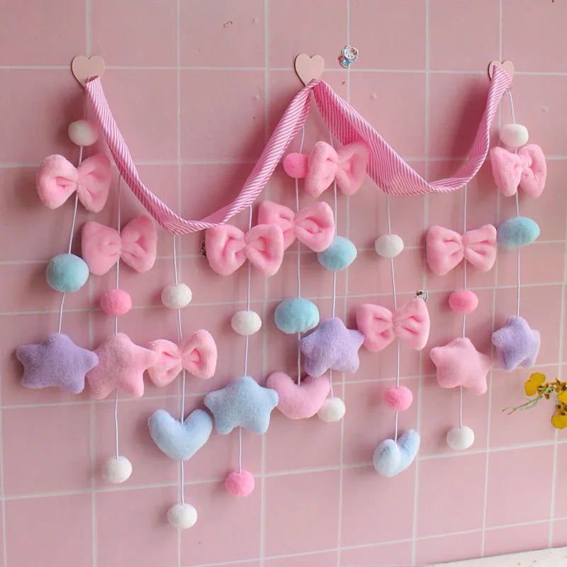 Pink Bow Heart Shaped Curtain  Decor Tassel Curtain Divider String Girl Room Living Partiton Sweet Beaded Window Valance