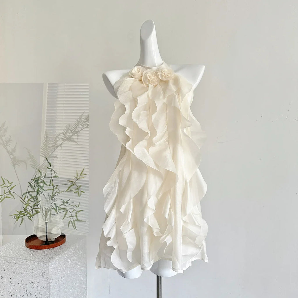 Women's Coquette Ruffle Dress Mini Chiffon Frock Design One-Piece Cute Sleeveless