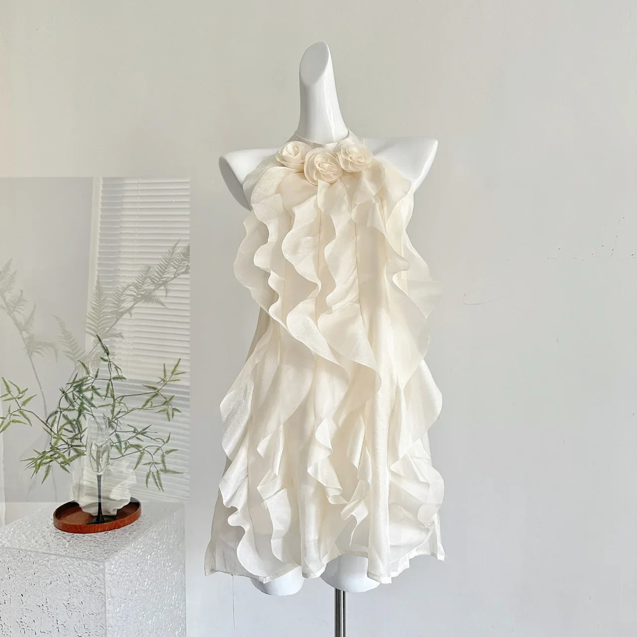 Women's Coquette Ruffle Dress Mini Chiffon Frock Design One-Piece Cute Sleeveless