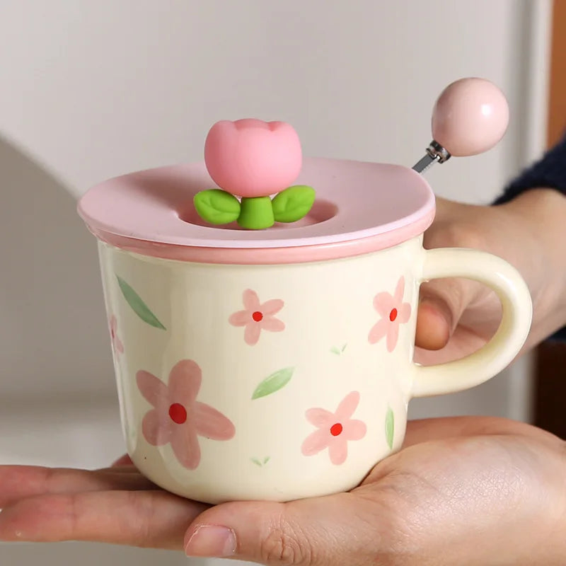 High Appearance Level Cute Style Tulip Flower Cups, Ceramic Mugs