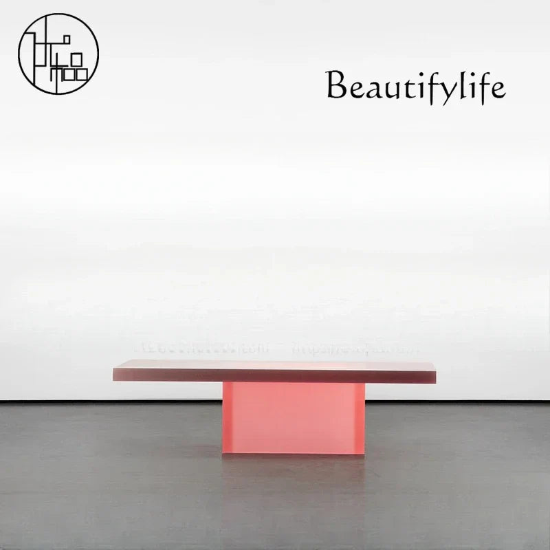 Luxury Creative Pink Rectangular Acrylic Coffee Table Modern Living Room Sofa Matte Corner Table