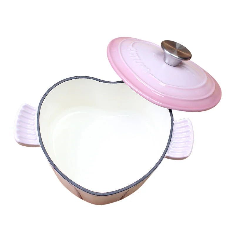Pink Saucepan Enamel Pot Non-Stick Pot Heart-shaped Cookware Cast Iron Pot Kitchen Accessories Cooking Tools