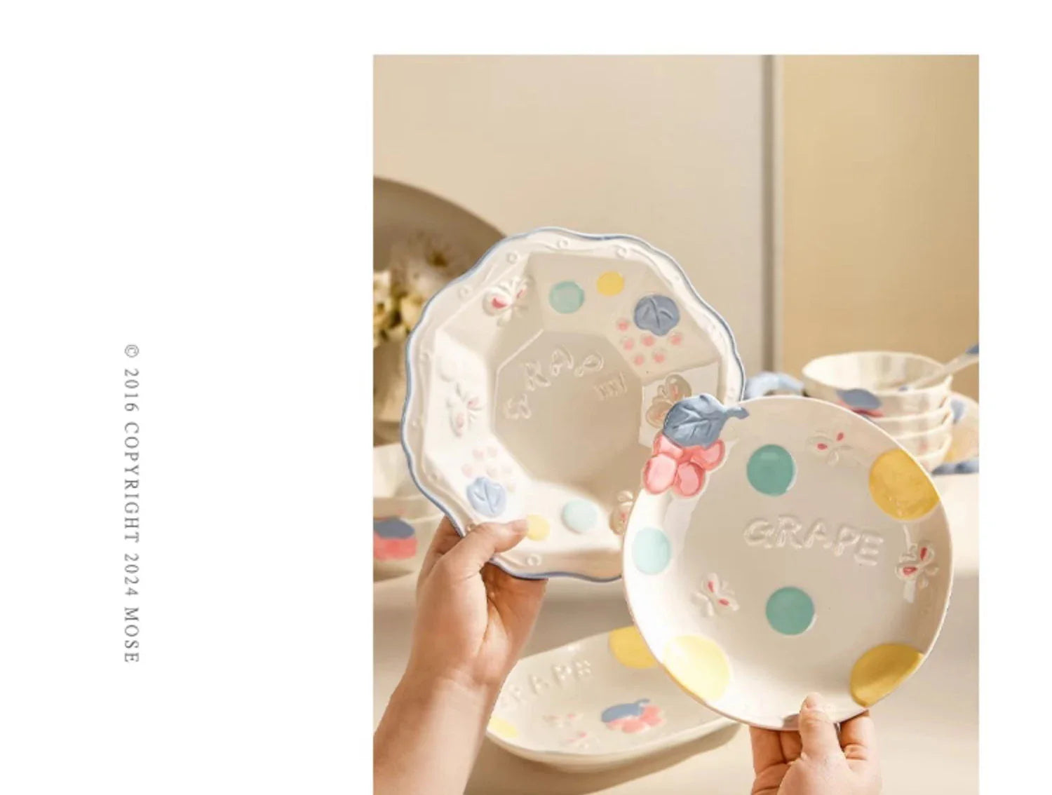 Cute Pattern Ceramic Plates Print Round Deep Tableware