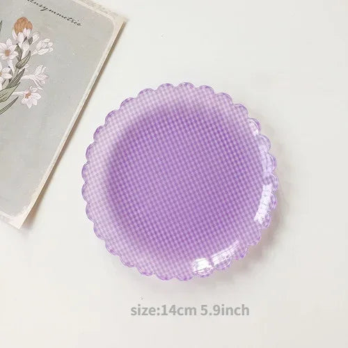 Plastic Dessert Tray Acrylic Cake Dish Grid Pattern Spork Floral Plates with Spoon & Fork