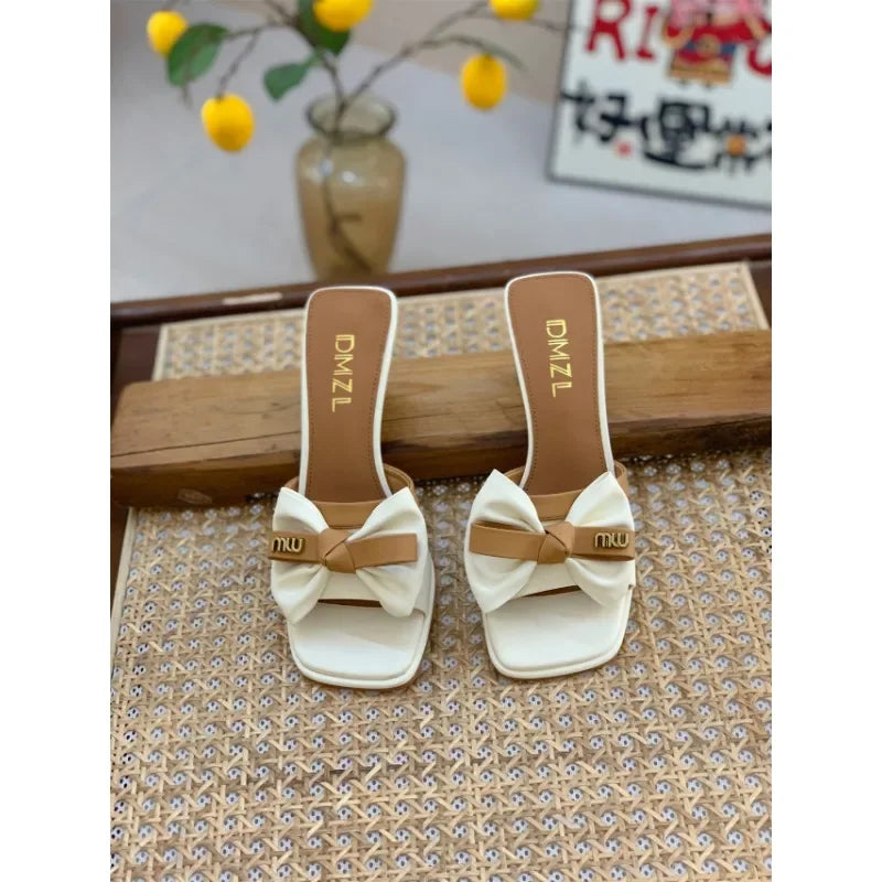 Fashionable Bow Tie Square Toe Slim Heel Women's Shoes