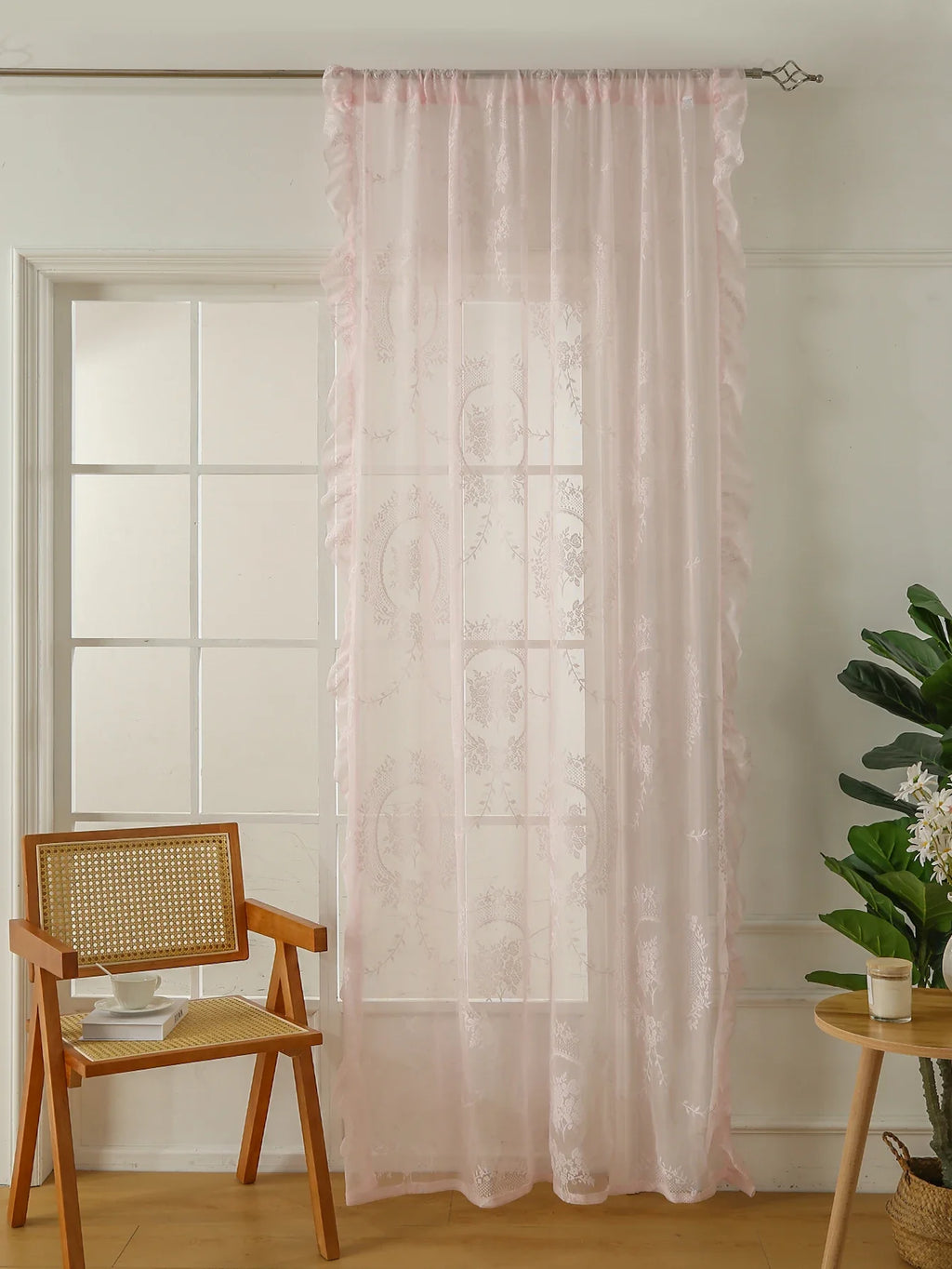 Pink Lace Round Mirror Rod Pocket Curtains for Girls Cute Atmosphere Bedroom Balcony Home Decor Curtains