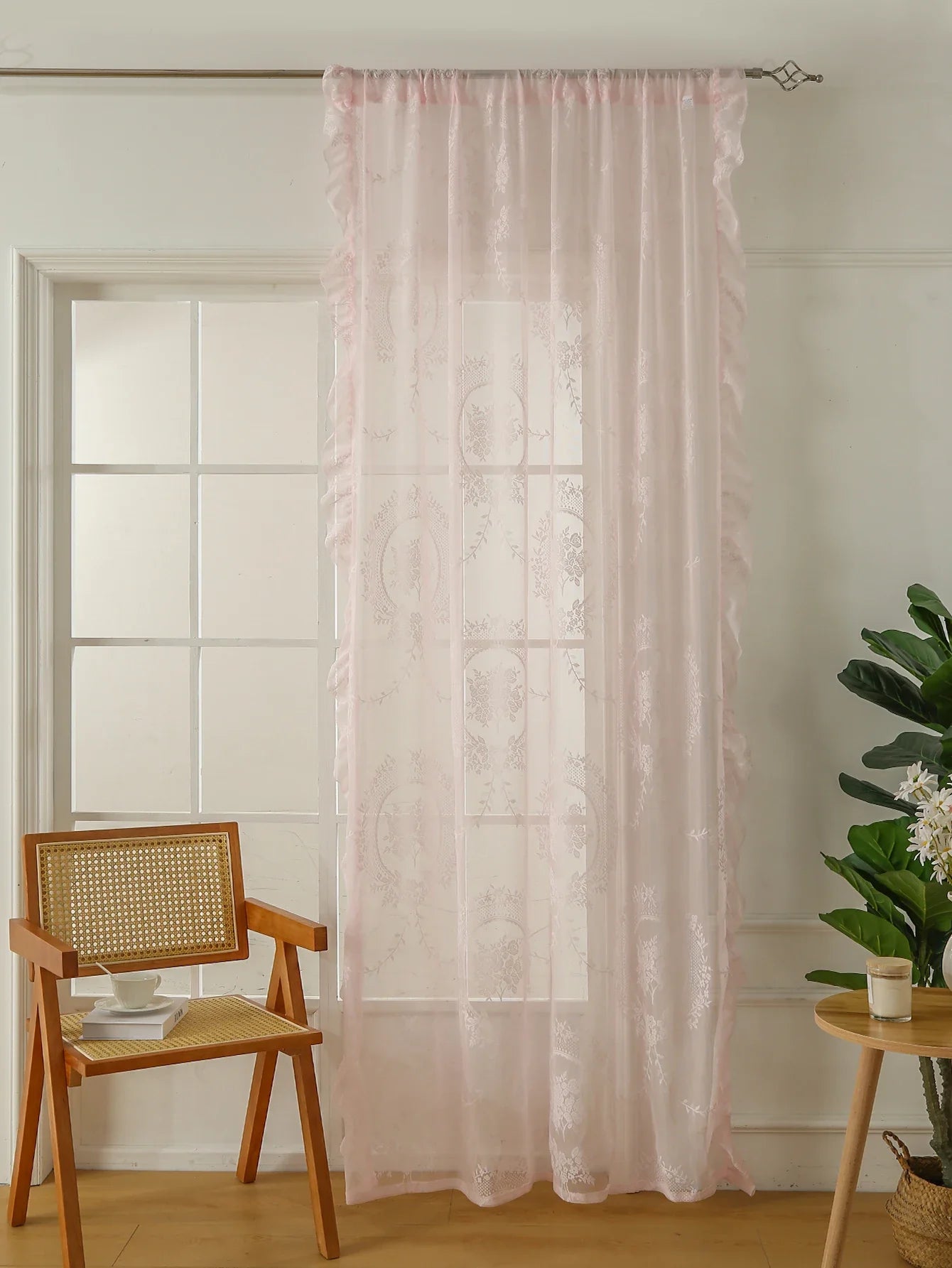 Pink Lace Round Mirror Rod Pocket Curtains for Girls Cute Atmosphere Bedroom Balcony Home Decor Curtains