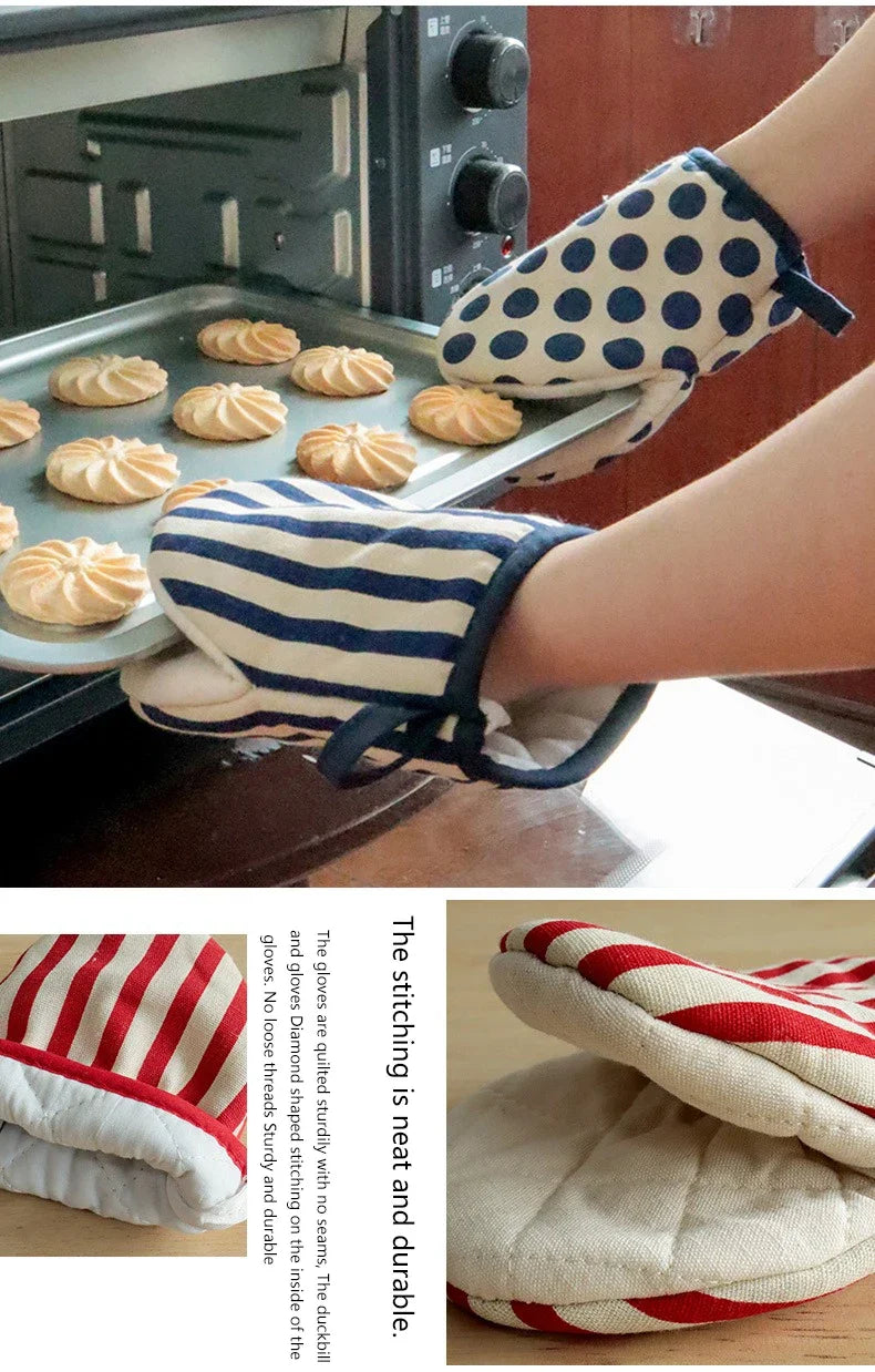 Style Polka Dot Heat-Resistant Oven Mitts for Home