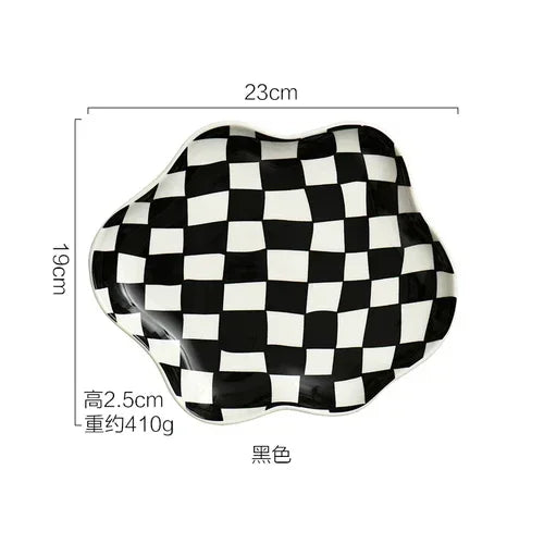 Retro Checkerboard Ceramic Plate Jewelry Home Decoration