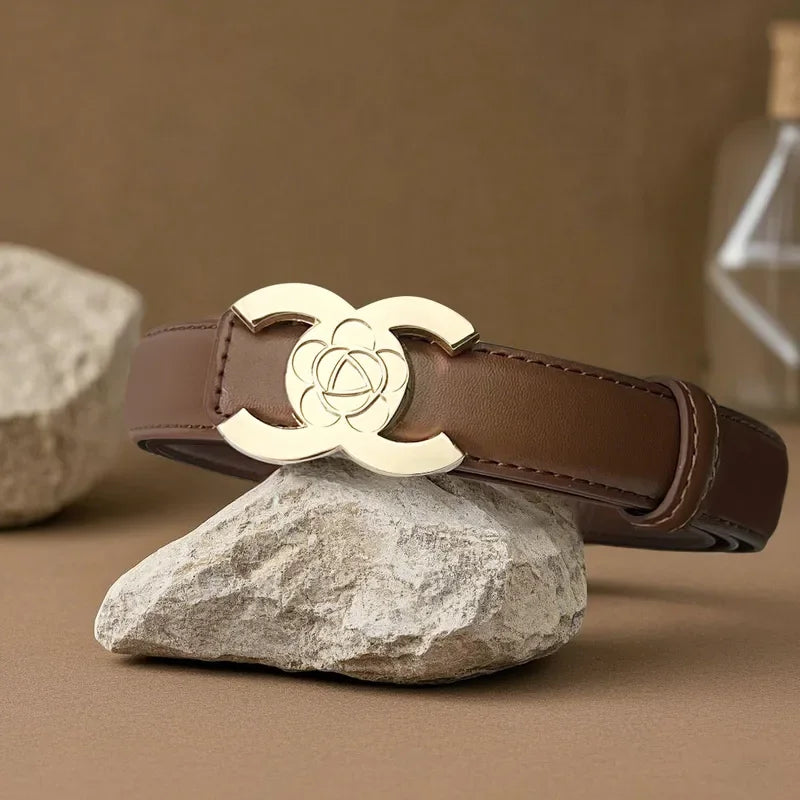 Women's Versatile Belt, Elegant Retro Style, Square Alloy Buckle