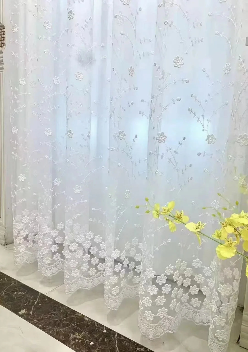 Embroidered White Curtains