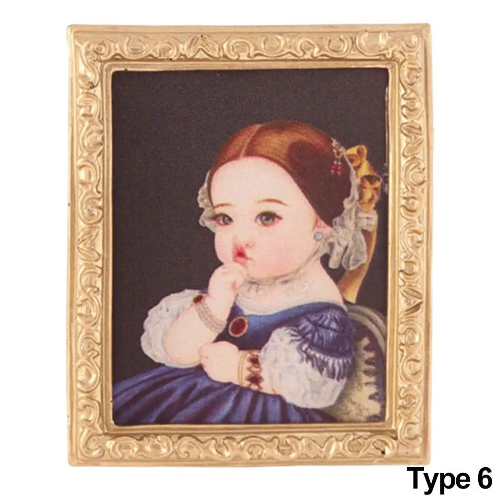 Mini Resin Wall Picture Vintage Framed Photos Miniature Oil Painting Accessories