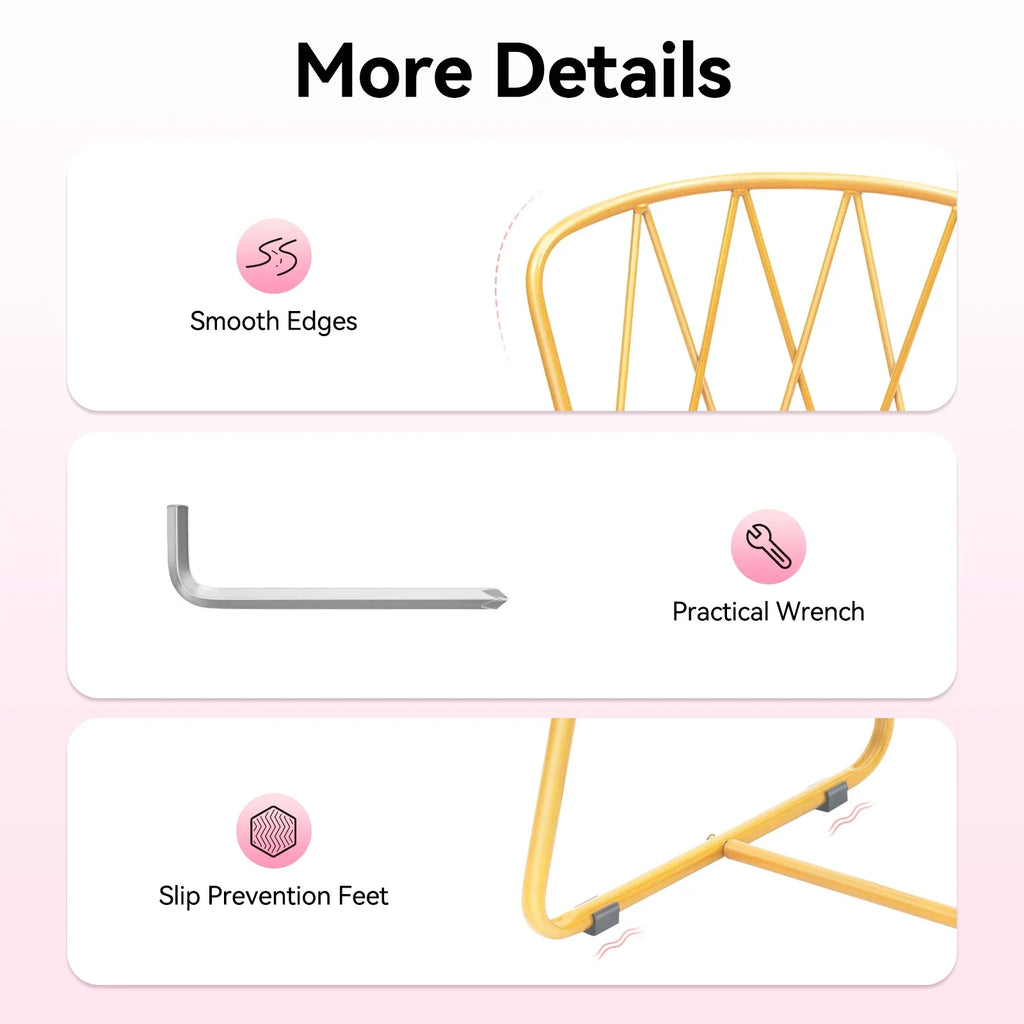 Pink Velvet Makeup Chair with Gold Base 50mm Thick Cushion & Modern Vanity Stool Foldable Backrest Freestanding