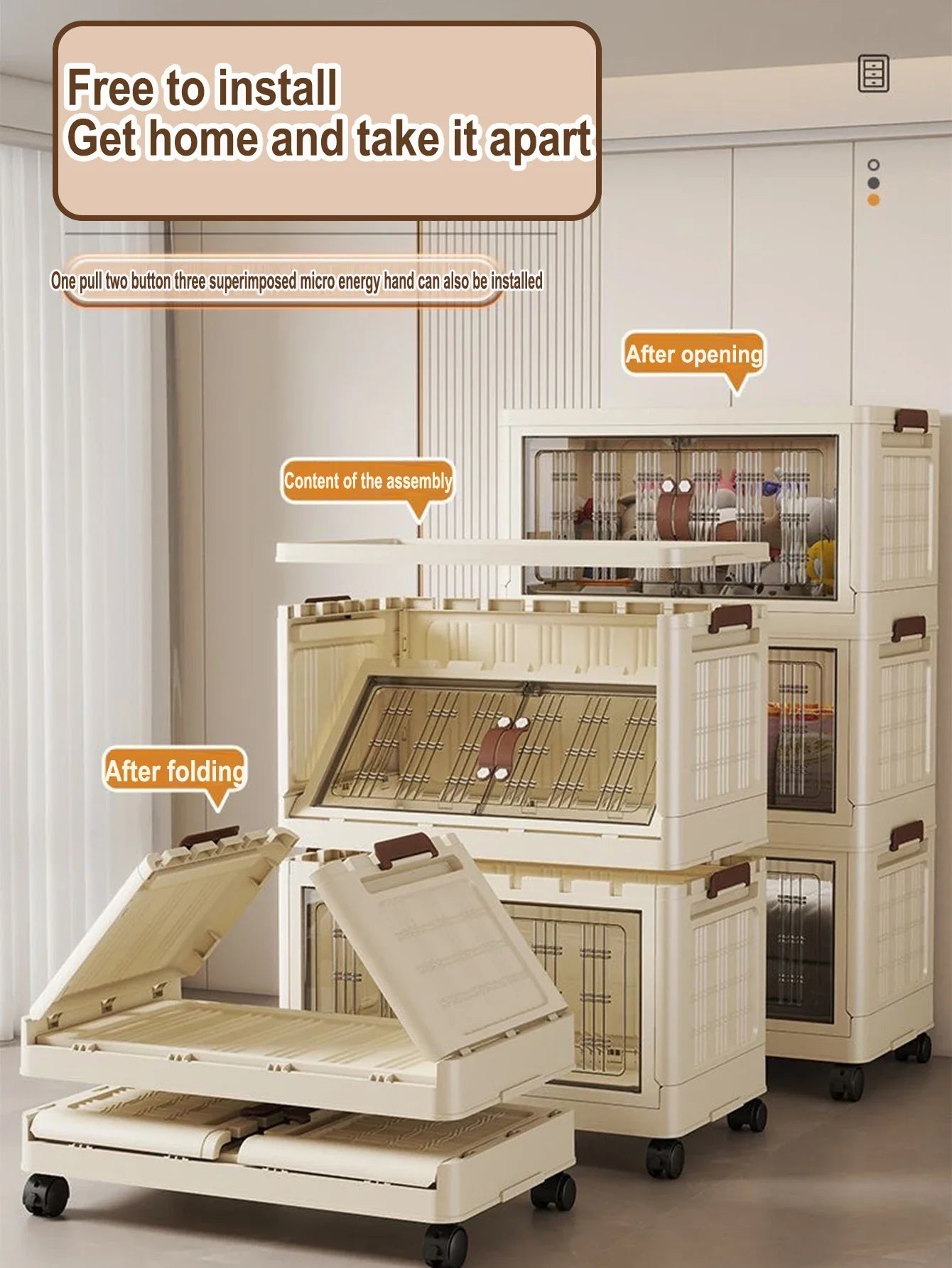 Large Capacity Multifunction Folding Storage Cabinet Dustproof Wardrobe Closet Organizer Easy-to-Install Storage Boxes