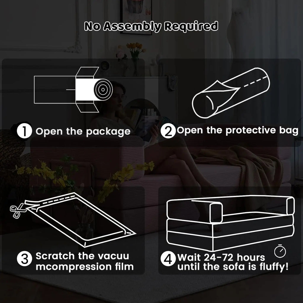 Combination Modular Sofa Living Room Folding Sofa Bed Convertable Corduroy Couch Floor Sleeper 4-in-1 Comfy Foldable Lazy