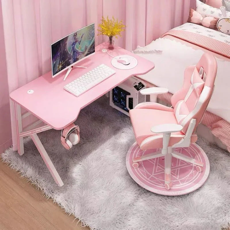 Pink Gaming Desk Girls Study Desk Laptop Table Computer Table Chair Live Gamer Home Live Desks Bedroom Desktop Gamer Desks